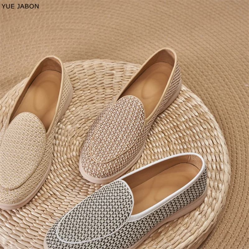 Mocassini Estivi da Uomo in Vera Pelle Intrecciata Traspirante, Scarpe Basse Slip-On con Suola Morbida e Comode per il Pendolare