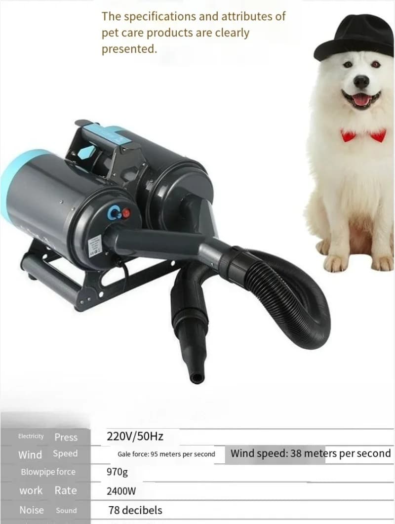 Asciugatore per Animali Domestici ad Alta Potenza con Doppio Motore, Accessori Multifunzionali per la Pulizia e l'Asciugatura del Pelo di Cani