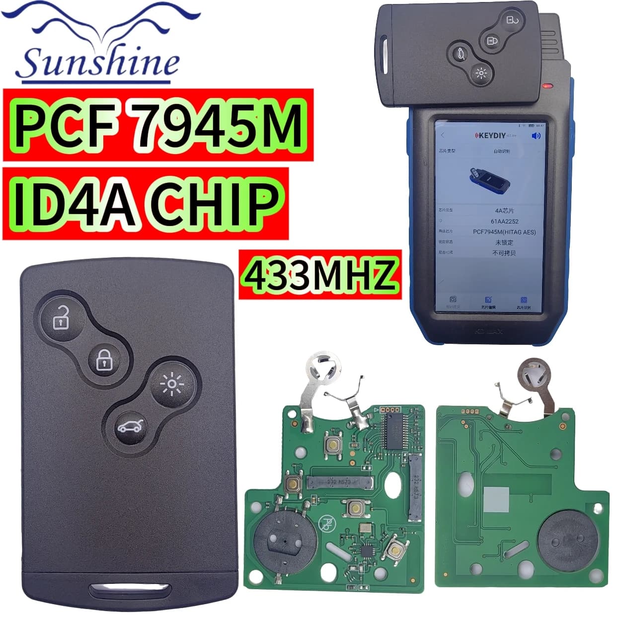 Telecomando Smart Keyless a 4 pulsanti Sunshine per Renault Clio 4 e Captur (dal 2013 in poi) con chip PCF7945 ID4A 433MHz