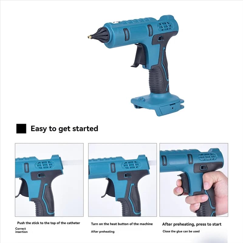 AA76-Pistola per colla a caldo 100W Strumento di riparazione fai-da-te per uso domestico Pistola elettrica ricaricabile per temperatura di calore per batteria 18V
