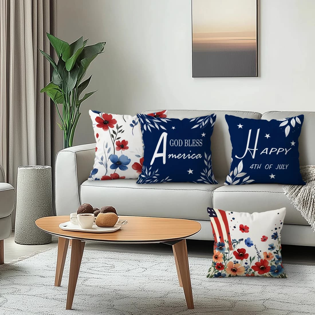 Set da 1/4 pezzi di cuscini con fiori per il Giorno dell'Indipendenza, federa in poliestere, copricuscino decorativo per casa, auto, divano