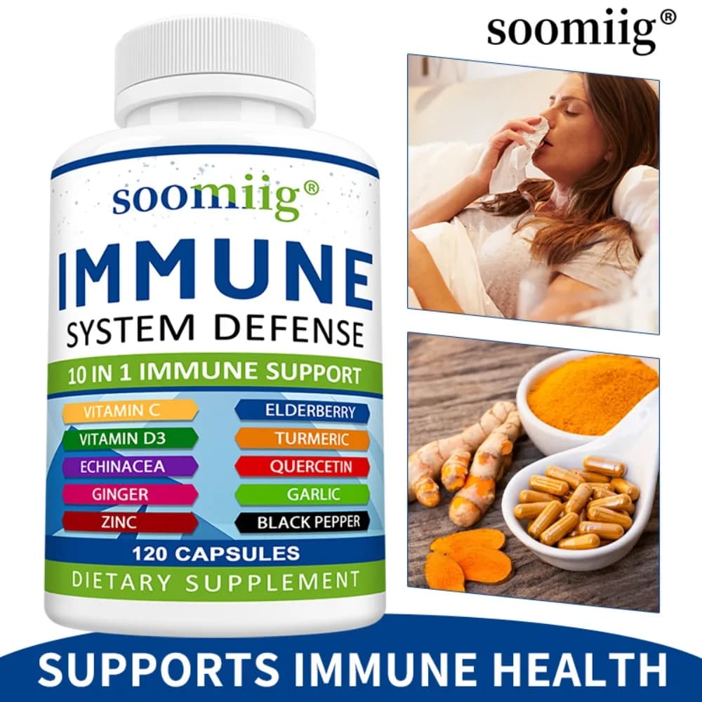 Immune Support Capsules with Elderberry, Zinc, Vit C, Vit D3, Elderberry Fruit, Echinacea, etc, Supplementing Nutrients