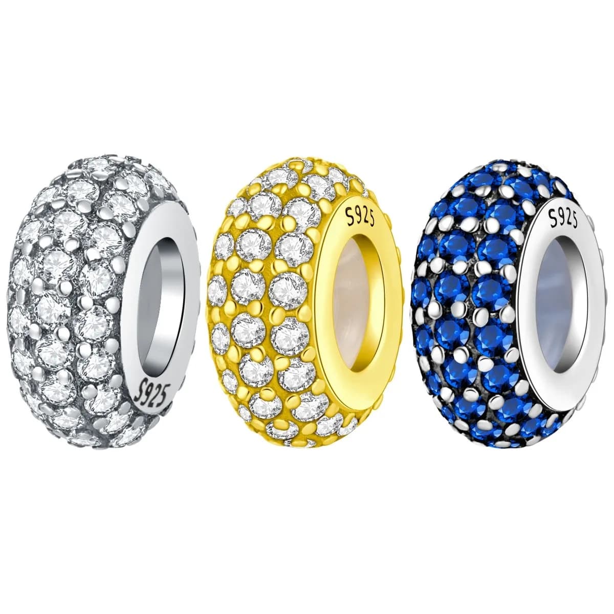 MISEFF S925 Perline distanziatrici in argento sterling con fermagli in silicone, adatte per braccialetti originali, per la creazione di gioielli fai da te, regalo per donna