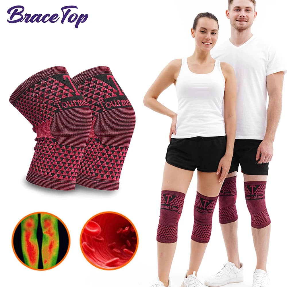 BraceTop 2 pezzi ginocchiera tormalina terapia magnetica ginocchiera supporto infrarosso lontano salute manica gamba alleviare l'artrite unisce il dolore