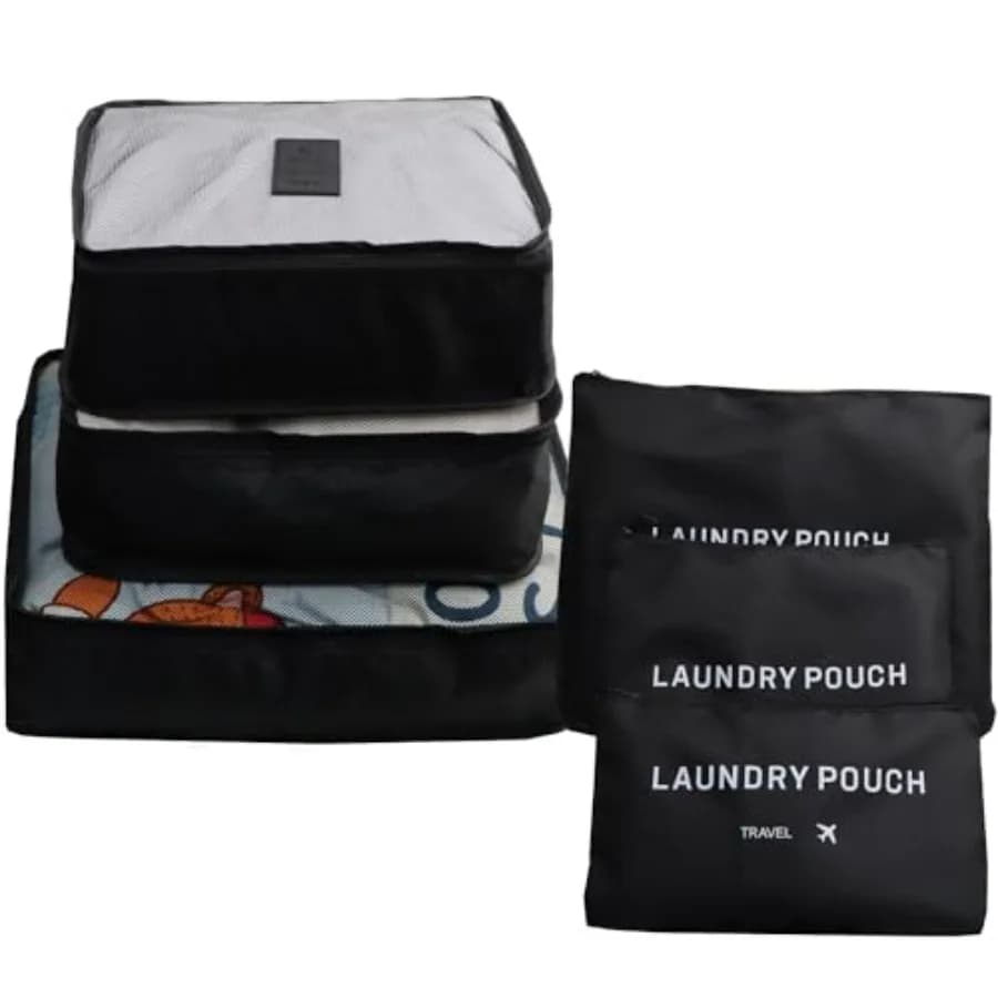 6 Pack Travel Organizer with Laundry Pouch, Electronics and Compression Storage Bags, Clothing and Underwear Pouch, Luggage Org