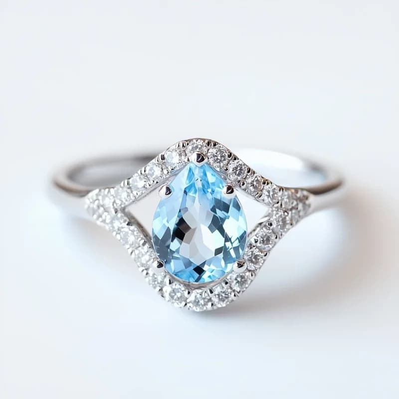 SGARIT Anello di cristallo Anello da donna con topazio a forma di lacrima in argento sterling 925 per gioielli di fidanzamento da sposa con pietre preziose