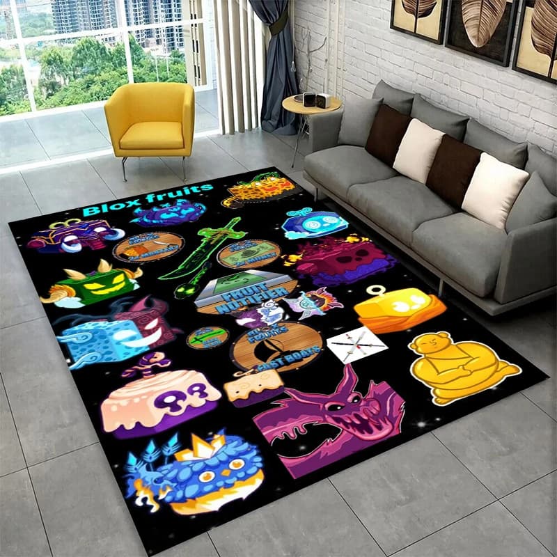 Tappeto Classico B-Blox con Motivi di Frutta e Cartoni Animati per Camera da Letto, Soggiorno, Sala Giochi, Zerbino, Decorazione Casa, Tappeto Antiscivolo per Bambini