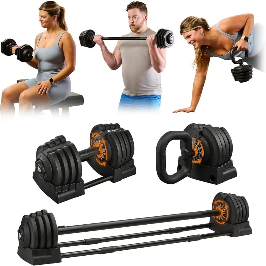 Set manubri regolabili - Set pesi singoli 3IN1 da 43 libbre e singoli con rack - Regolazione rapida, impugnatura sicura - Pesi manuali compatti per