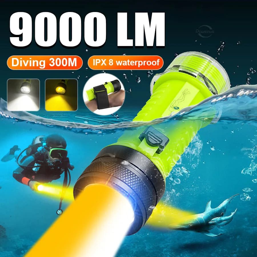 9000LM professionale caccia Scuba Diving torcia torcia XHP120 LED Dive LED Light Type-c lanterna subacquea ricaricabile