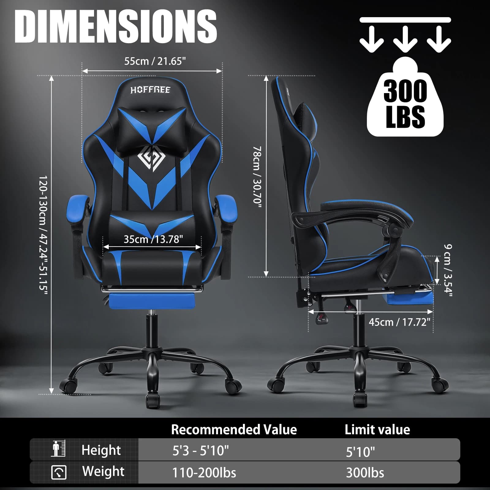 Sedia da Gaming in Pelle con Funzione Massaggio, Capacità di Carico 300 libbre, Braccioli Regolabili, Comoda con Poggiapiedi e Supporto Lombare, Sedia da Ufficio