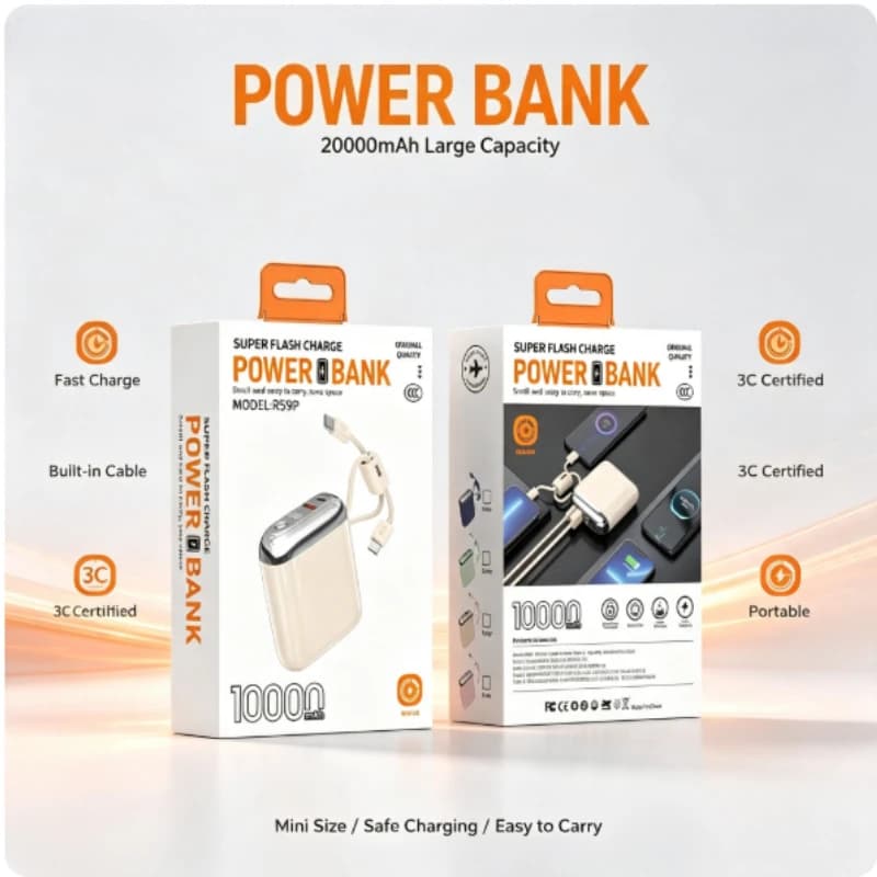 66W CCC 20000mAh Mini PowerBank Super Fast Charging Built-in USB-C Cable PD3.0/QC3.0 Certified Portable Charger Travel-Friendly