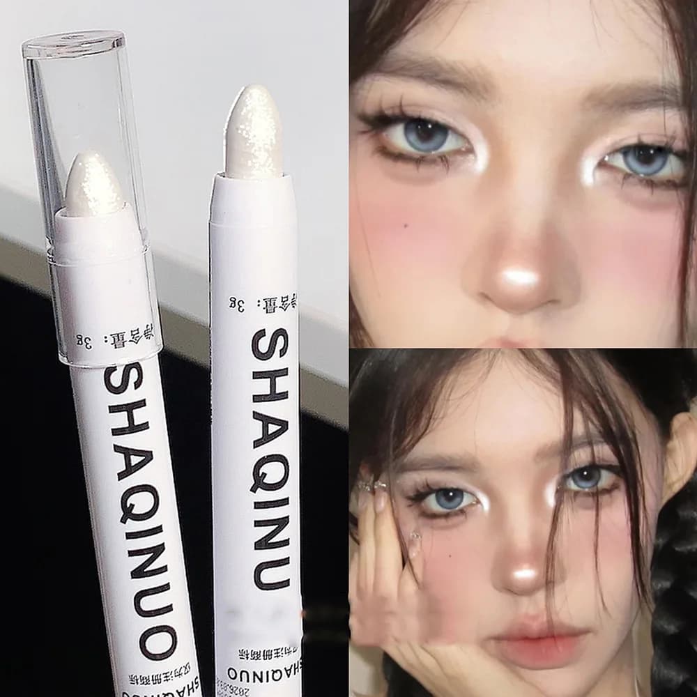 1pc Shimmering Highlight Stick, white shade pencil glittered for bright eyes, brightening for make-up with dazzling effect