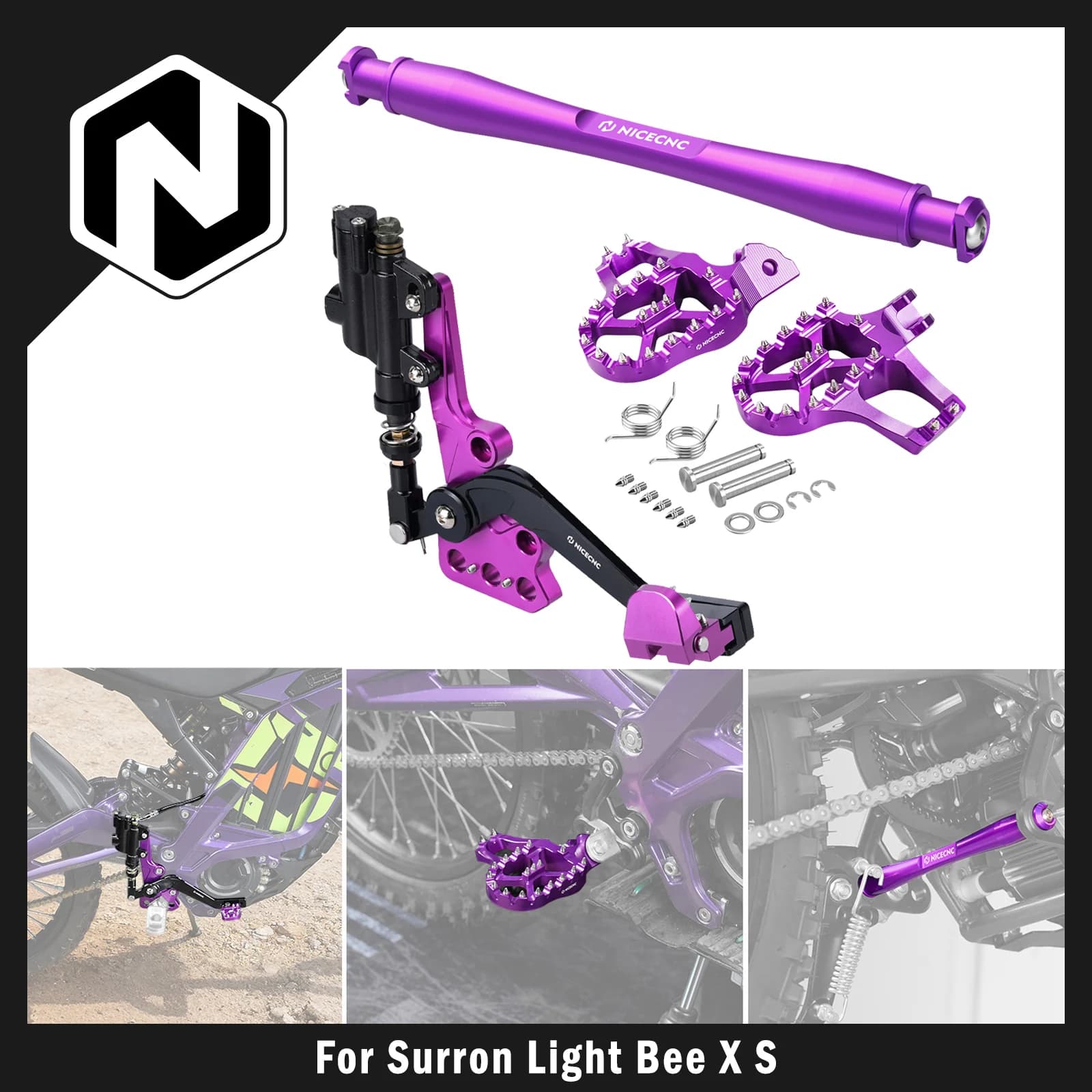 NICECNC Freno Idraulico Posteriore e Pedane Estensibili e Supporto Poggiapiedi per Surron Light Bee X S e Segway X160 X260