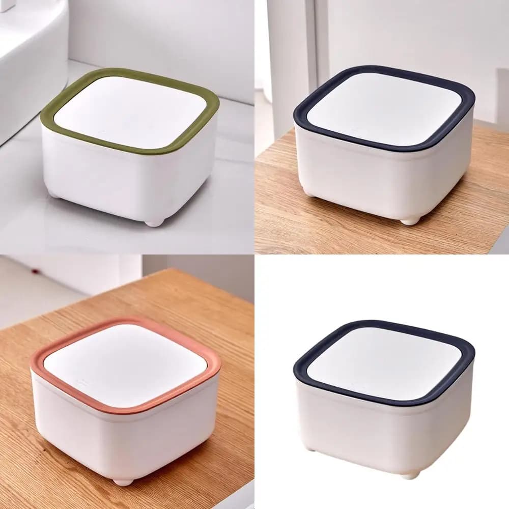 Pattumiera compatta di lusso per scrivania, mini cestino per rifiuti con coperchio a pressione, ideale per ufficio e casa (blu)