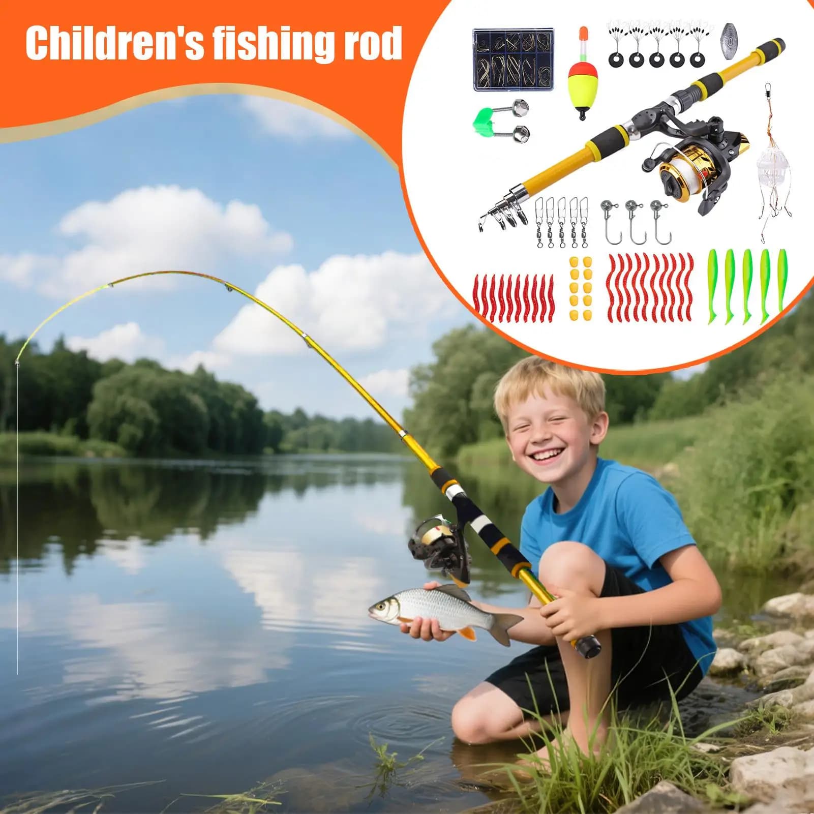 Canna da pesca per bambini Canna telescopica per attrezzatura da pescatore Canna telescopica da 71 pollici per giovani principianti Set di mulinelli per barca da kayak da viaggio in acqua salata