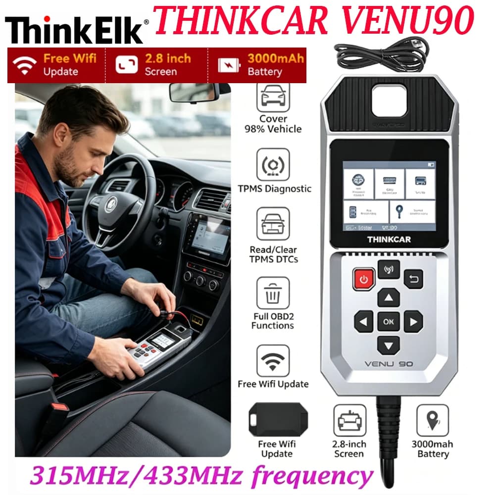 Thinkcar VENU 90 315MHz/433MHz Write Sensor IDs and Read Tire Pressure Data Tire Pressure Monitor Covering More than 98% of Car