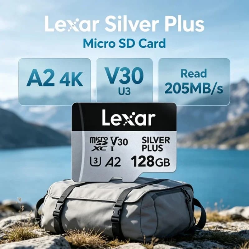 Lexar Silver Plus Read 205MB/s SDXC Micro SD Card A2 4K V30 U3 64GB 128GB 256GB 512GB 1TB TF Memory Cards for Action Camera
