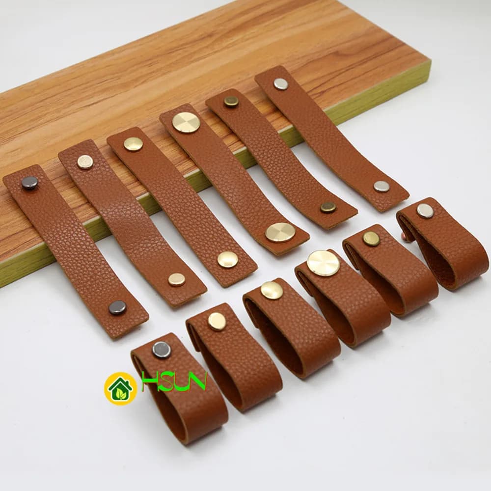 2 pezzi Maniglia in pelle marrone semplice porta dell'armadio europea cassetto testa in rame puro maniglia in pelle maniglia della cassa in ottone foro singolo