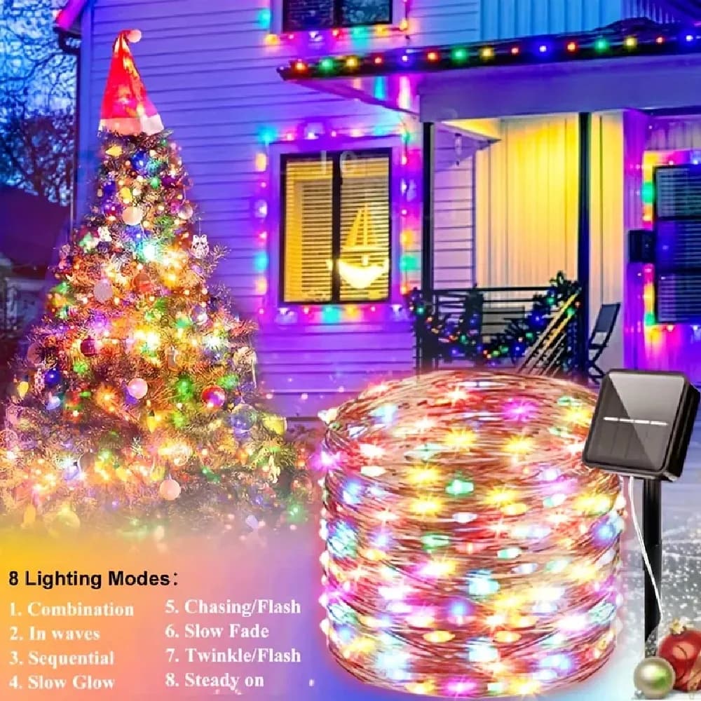Outdoor LED Solar Filo LED Lights, 200 LEDs, Waterproof, Outdoor LED Strip, Christmas Decoration, Weddings and Celebrations