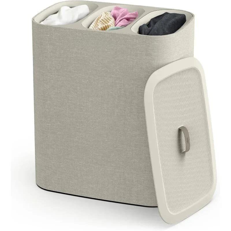 %A Laundry Hamper Separation Basket with lid, 3 Removable Washing Bags