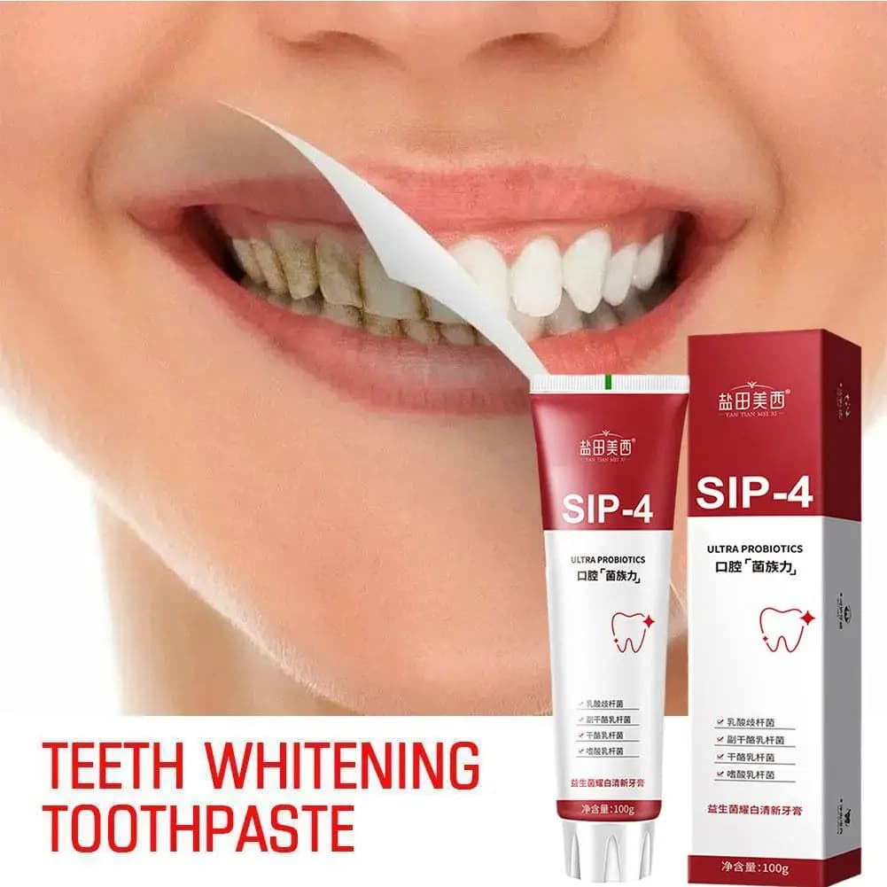 Dentifricio Sbiancante Probiotico Sip-4 100g, Schiarisce i Denti Gialli, Rimuove le Macchie, Rinfresca l'Alito