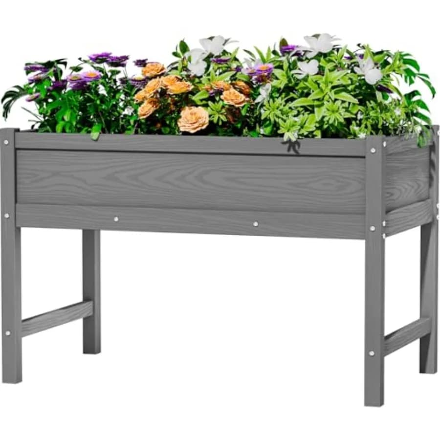 Flavored flower pot in HDPE with Legs, for Exterior, weather resistant, for Seeds, Grasses, Flowers and Vegetables, Grigia