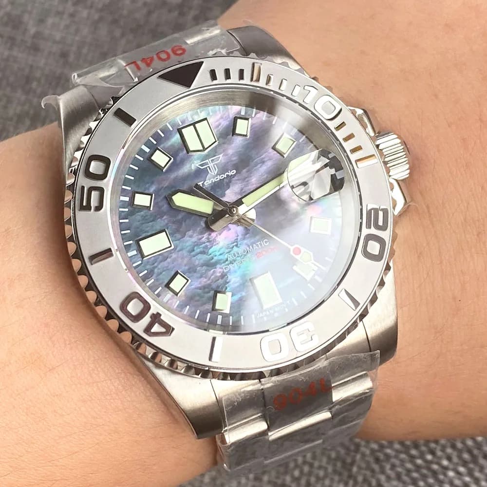 Tandorio NH35A Men's Automatic Watch Underwater Watches 40mm 200m Waterproof Sapphire Crystal Bright Dial Shell Mother of Pearl