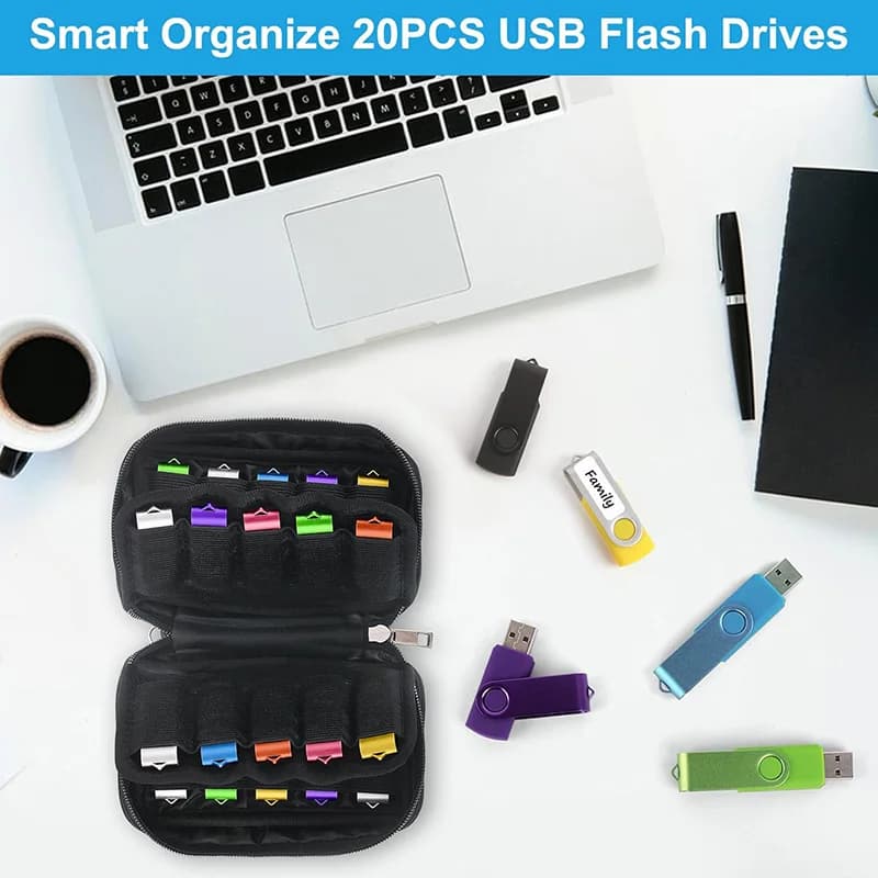 Flash Drive Case 10 20 Slots Thumb Drive USB Storage Case Bag Small Carrying Case USB Holder Organizer with 24 Flash Drive Label