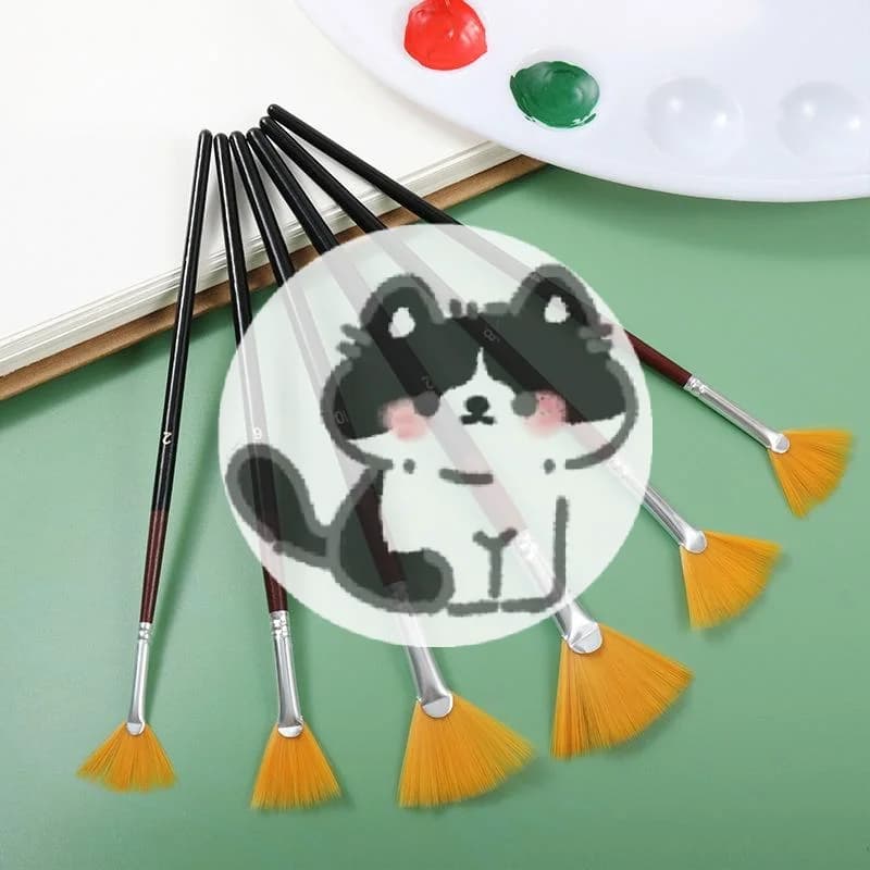 New 6Pcs Oil Acrylic Paint Brushes Fan Paint Brushes Nylon Hair Watercolor Fan Artist Brushes For Acrylic Watercolor Painting