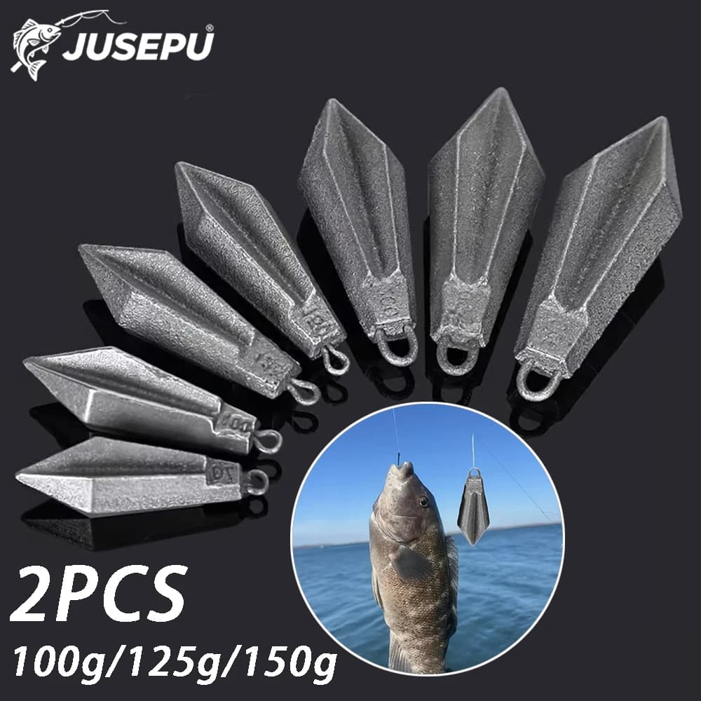 JUSEPU 2 Pezzi Piombi da Pesca a Forma di Freccia 100g/125g/150g in Ferro e Piombo per Pesca in Mare, Pesce Gatto, Spigola, Tonno