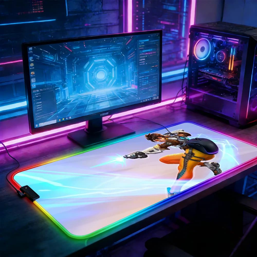 Tappetino per mouse con illuminazione a LED RGB Tappetino per tastiera da gioco E-sports S-overwatchs-P Mousepad Gamer Accessori per laptop Tappetini da scrivania Anime Mause