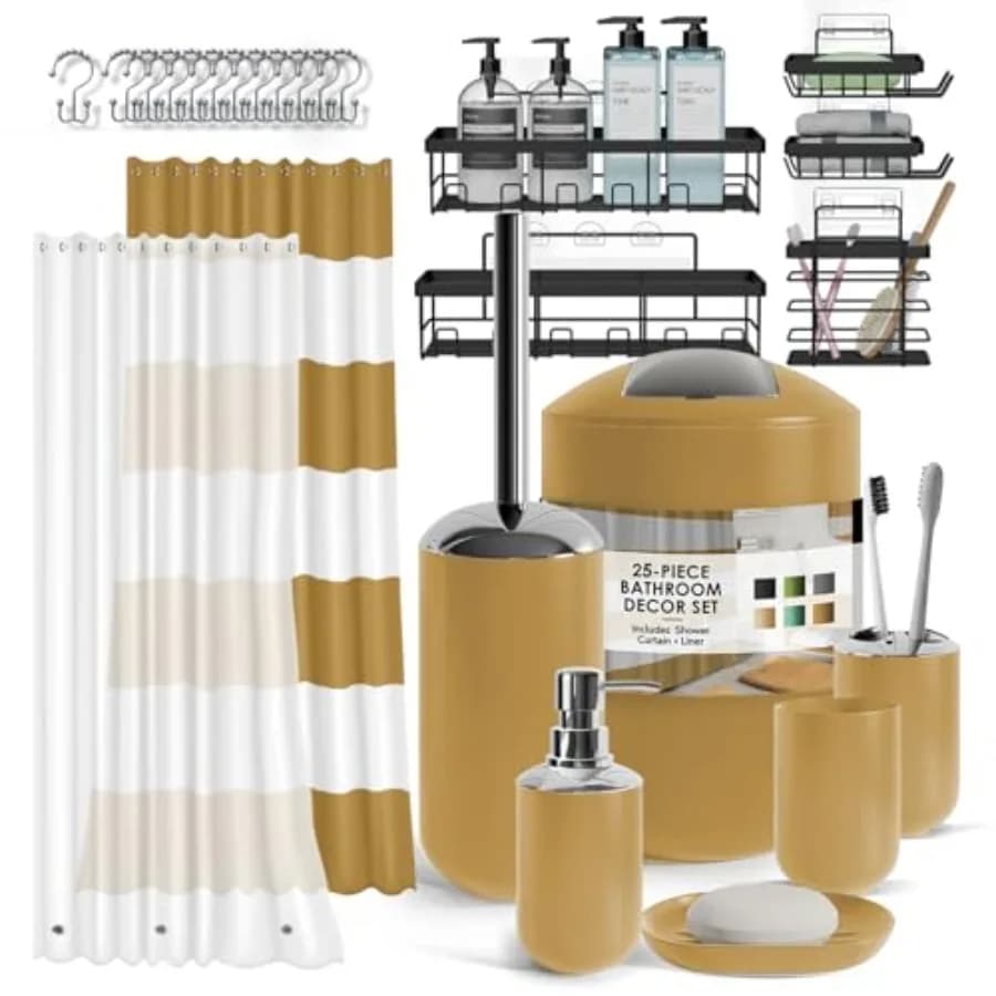 Set di Accessori per il Bagno - Set da Bagno con Mensola Angolare Adesiva per Doccia, Set di 25 Accessori per il Bagno, Set per Tenda Doccia