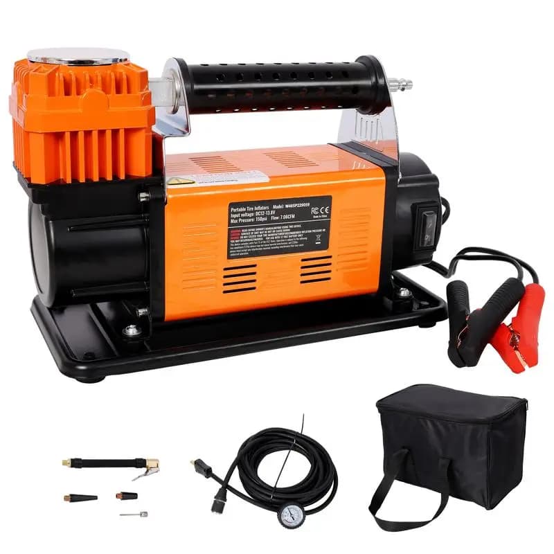 Gonfiatore per pneumatici per carichi pesanti da 12 V con manometro, massimo 150 PSI, pompa ad aria per pneumatici per camion SUV RV - Aria portatile ed efficiente