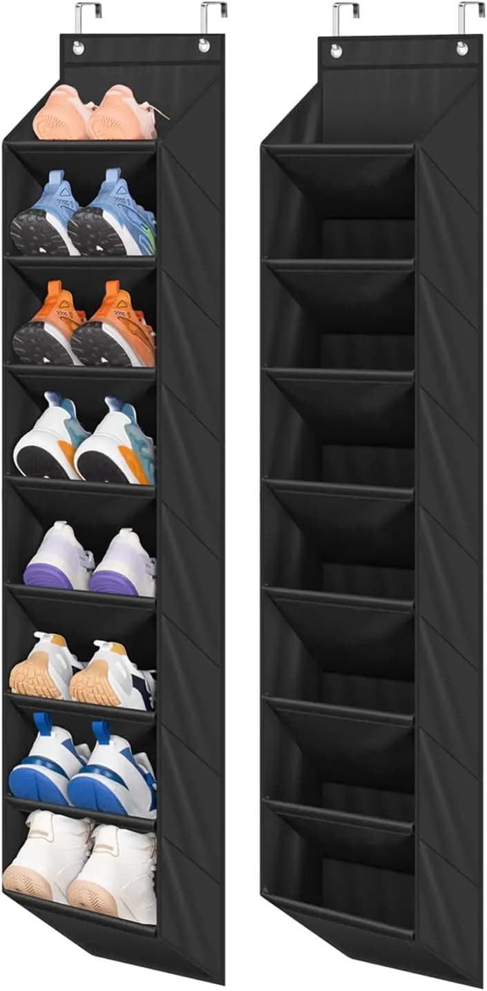 2-Pack Narrow Over-Door Shoe Organizer with 8 Deep Pockets, Hanging Rack for Boots and Sneakers in Black