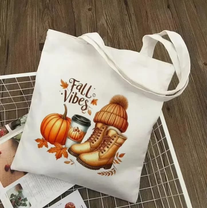 Canvas Tote Bag Hello Autumn Vintage Truck Pumpkin Sunflower Print Shoulder Bag Fall Season Reusable Shopping Handbag