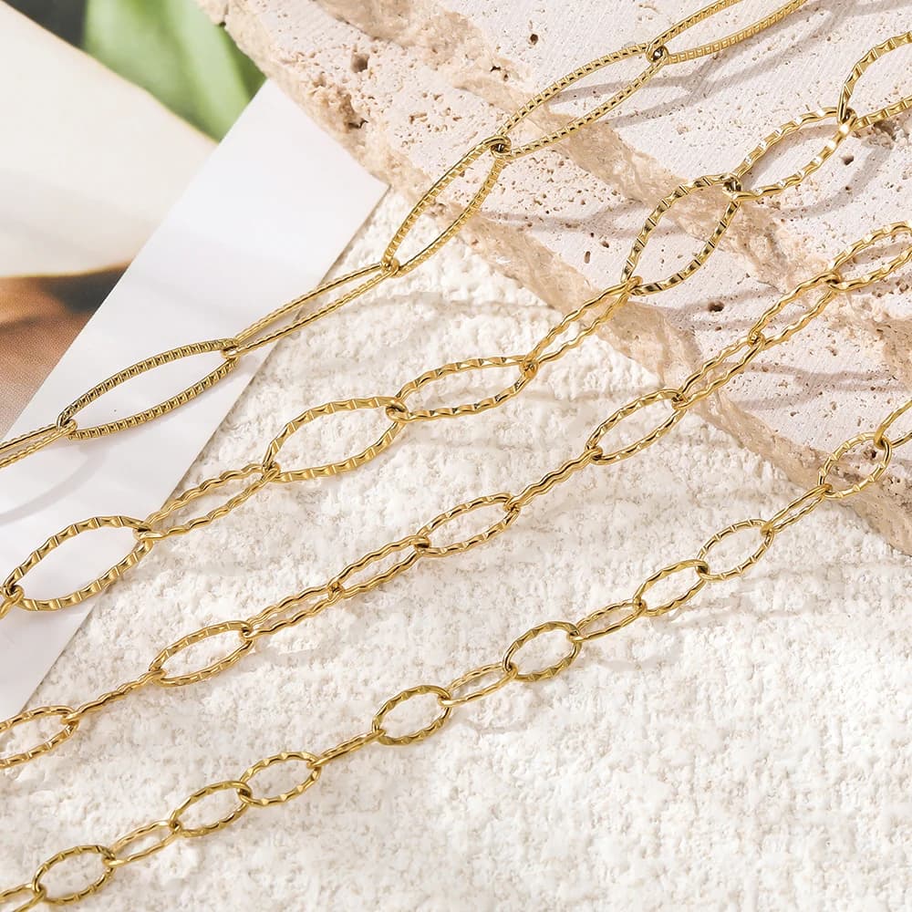 1M Stainless Steel Bulk Link Chains Oval Embossing Extension Necklace Chains for DIY Necklace Bracelet Jewelry Making Supplies