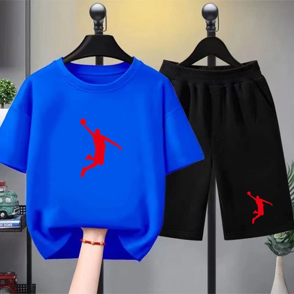 T-shirt bianca estiva per bambini + pantaloncini, set in due pezzi, stampa, per ragazzi e ragazze, 3-12 anni, t-shirt sportiva, abbigliamento casual da basket