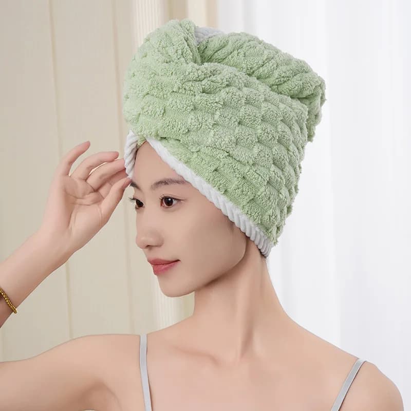 Asciugamano per capelli in microfibra Wrap addensato in velluto corallo cationico per capelli secchi assorbimento d'acqua e cuffia da bagno a righe ad asciugatura rapida