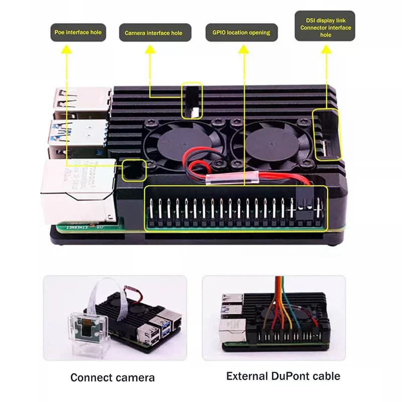 Raspberry Pi 4 Aluminum Case With/Without Dual Cooling Fan Metal Shell Black Enclosure For RPI Raspberry Pi 4B