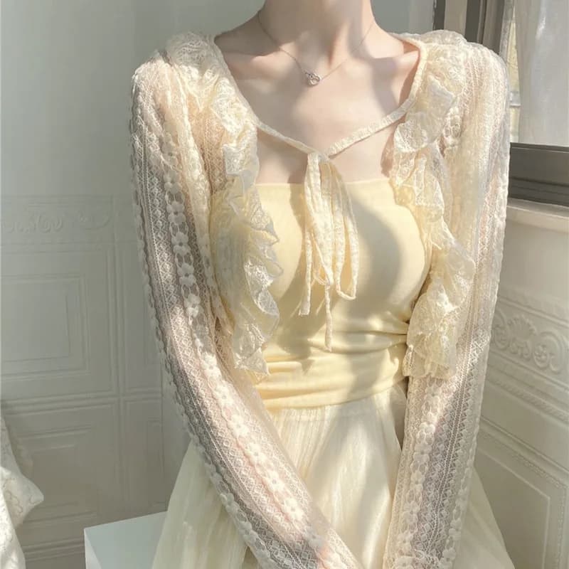 Short Lace Cardigan 2026 New Outer Wear Sunscreen Clothing Women's Shawl Summer Top