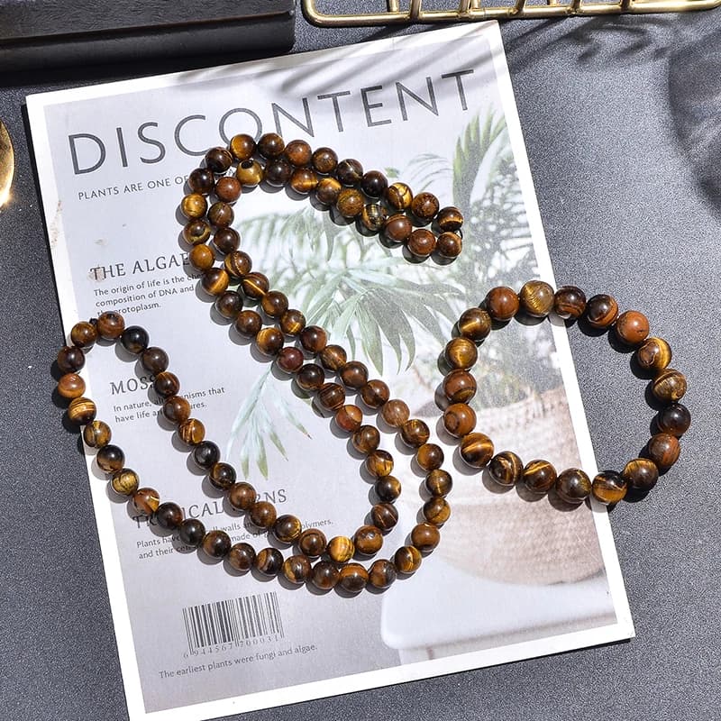 Collana girocollo da 8 mm in occhio di tigre giallo per uomo e donna, set di gioielli con collana lunga e bracciale con perline