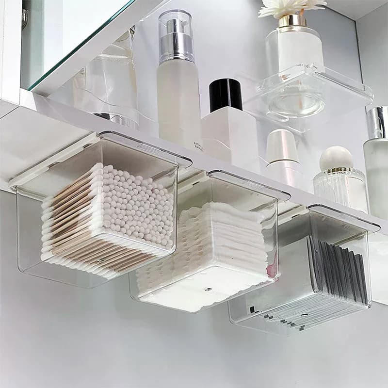 Scatola Portaoggetti Stile Cassetto Sotto il Mobiletto a Specchio Trasparente per Bagno Porta Cotone Struccante Estraibile