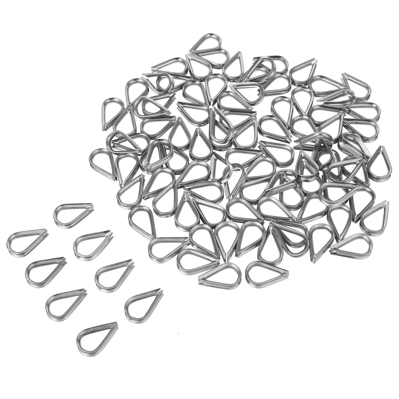 100pcs Stainless Steel Rope Thimbles 1/8 Inch Heavy Duty Wire Rope Protection For Rigging Towing Marine Industrial Use Cable