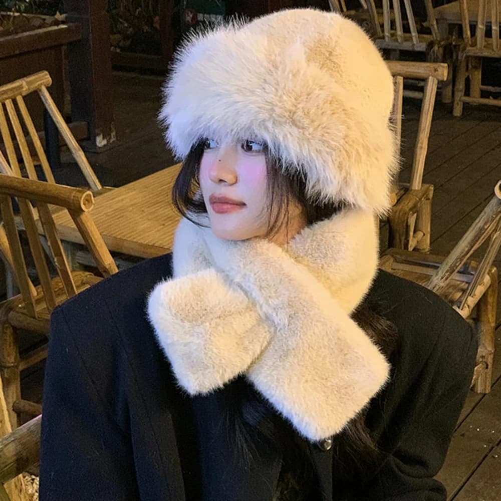 2024 nuove donne soffici cappello a secchiello in pelliccia sintetica inverno caldo berretto di protezione per le orecchie antivento cappelli Panama moda cappello a secchiello in peluche bianco