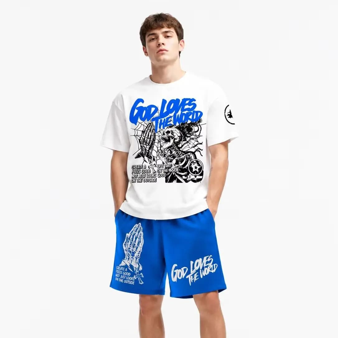 Skull Letter Print Men Casual Summer Shirts Women Suit Short Sleeve Shorts Set Quick Dry Men's T Shirt Tracksuit 2 Piece Set