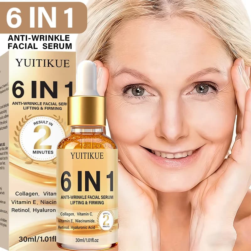 YUITIKUE 6-in-1 Anti-Wrinkle Facial Serum Lifting & Firming with Collagen Vitamin C Retinol Niacinamide Hydrating Skin Care