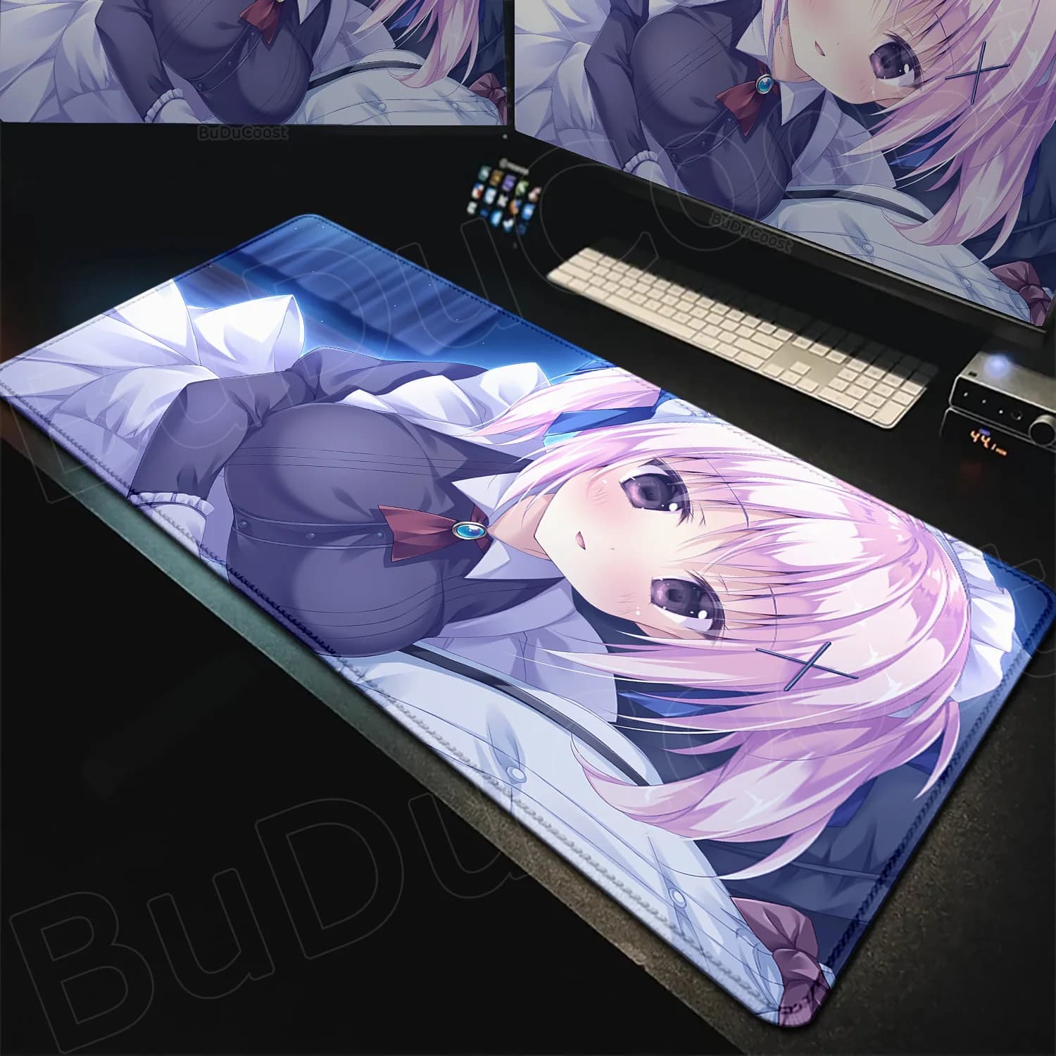 Tappetino XXL per Tastiera e Mouse con Base Antiscivolo e Superficie HD per Gaming Anime, Motivo Nuvole di Fiori di Ciliegio
