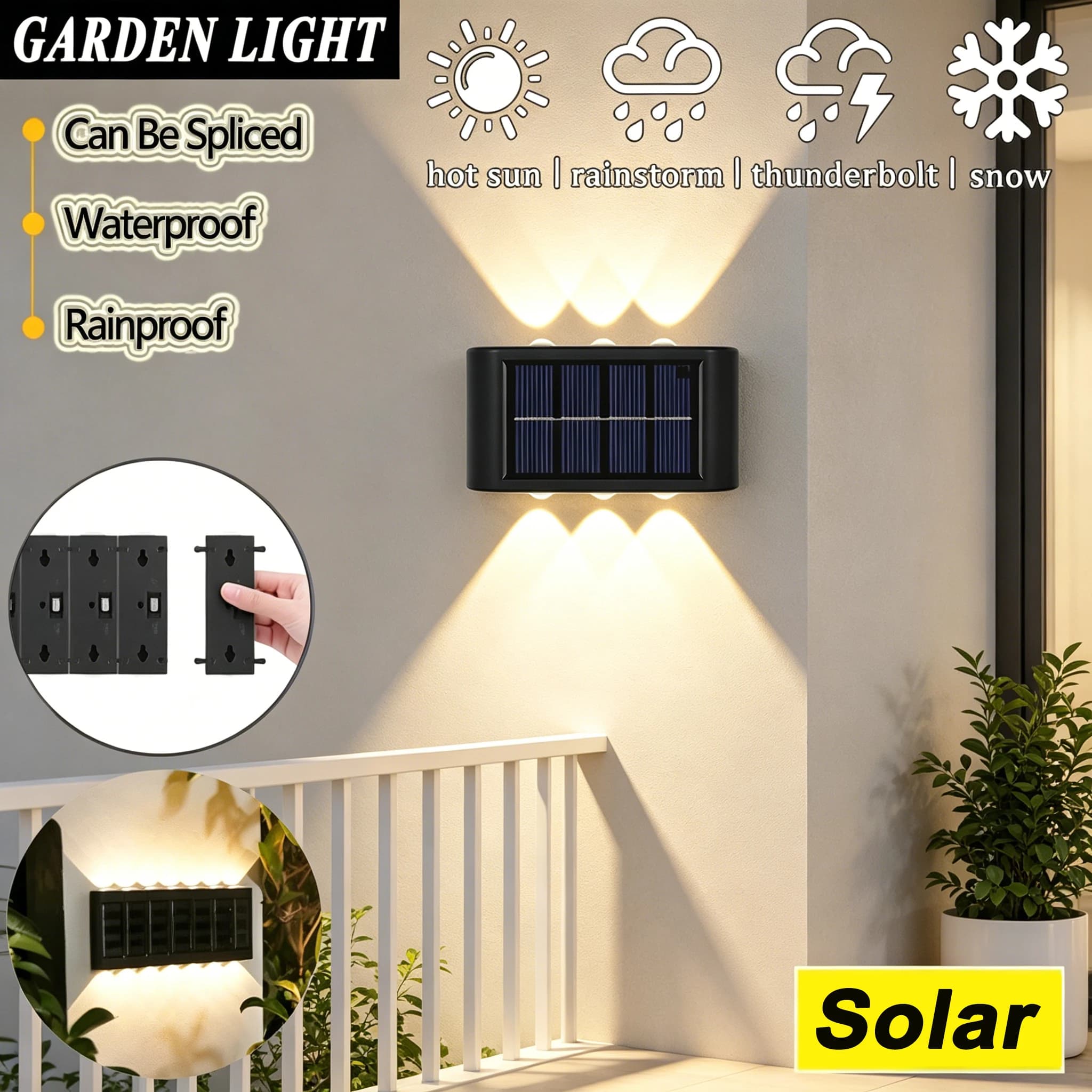 Lampada Solare LED da Esterno con Sensore, Illuminazione Stradale, Decorazione da Giardino, Ghirlanda Impermeabile, Luce Solare da Parete
