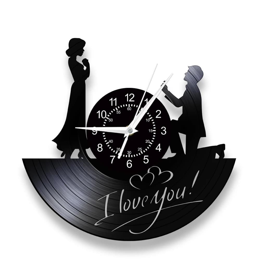 Romantic wall clock with vinyl disc I love you Decorative watches Home watch for engagement with special moments of couple