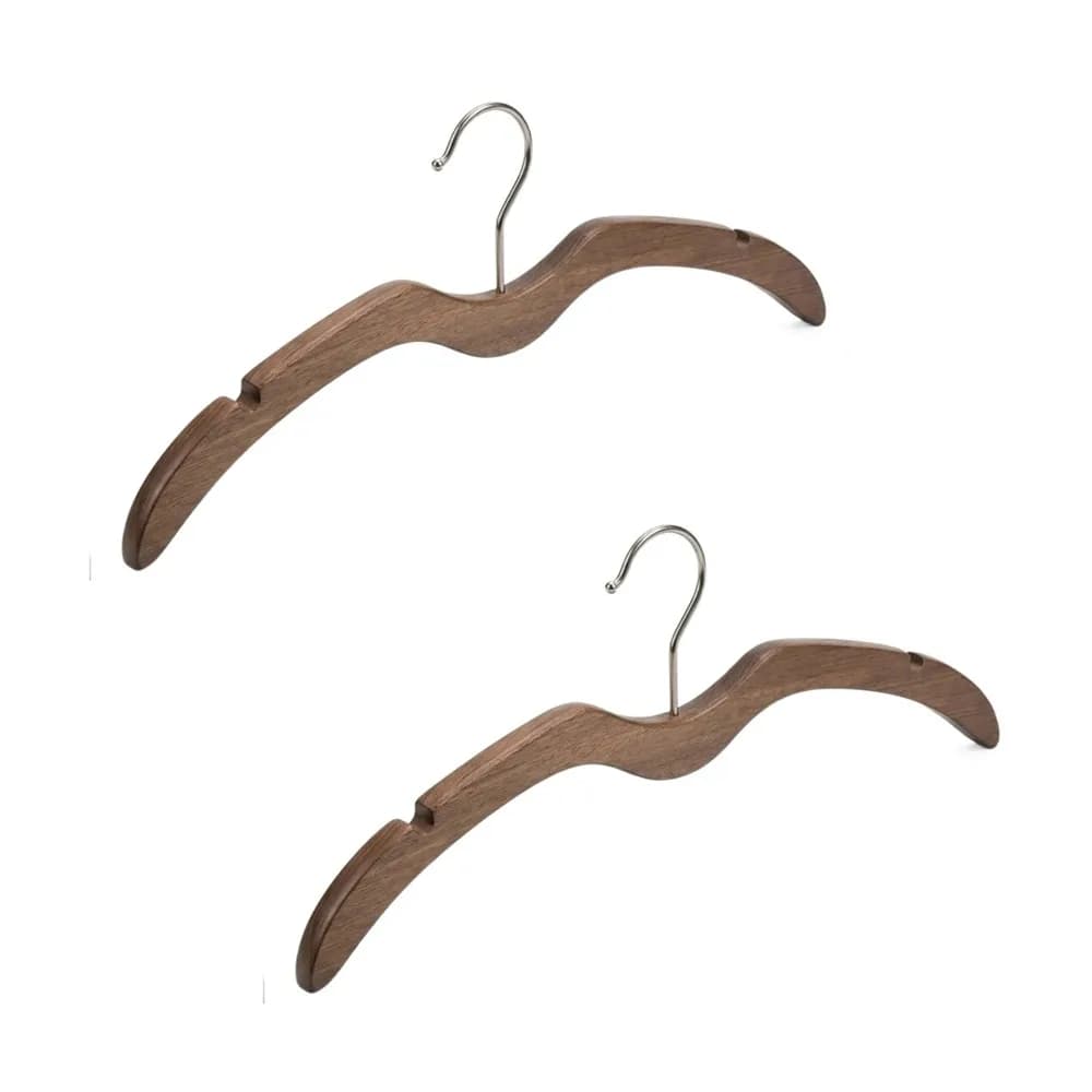 2pcs Shoulder Protecting Wood Short Neck Hanger Space Saving Heavy-Duty Clothes Hanger Anti-slip Clothes Drying Rack for Home